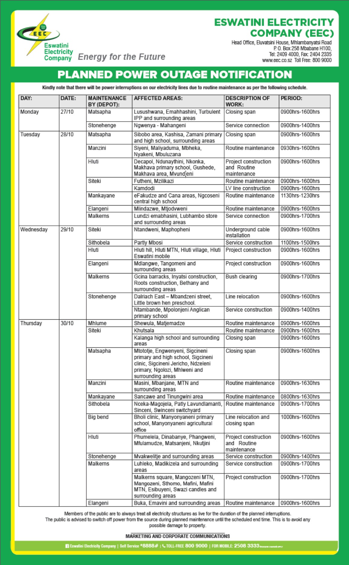 Planned Power Outage